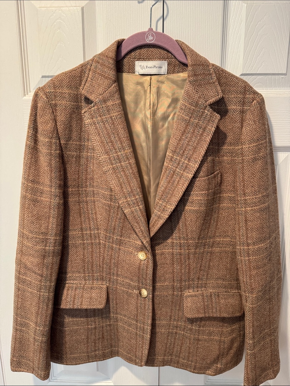 Evan Picone Vintage Brown Plaid Wool Blazer